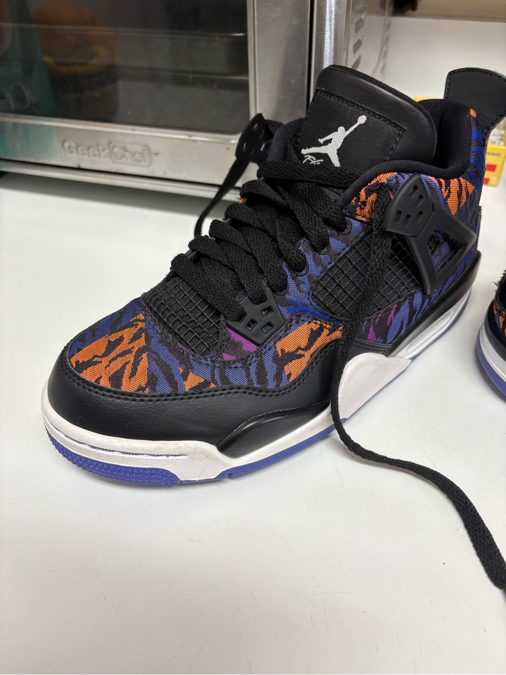 Air Jordan 4 Tiger Print Low-Top Sneaker - Black/Orange/Purple authentic 100%